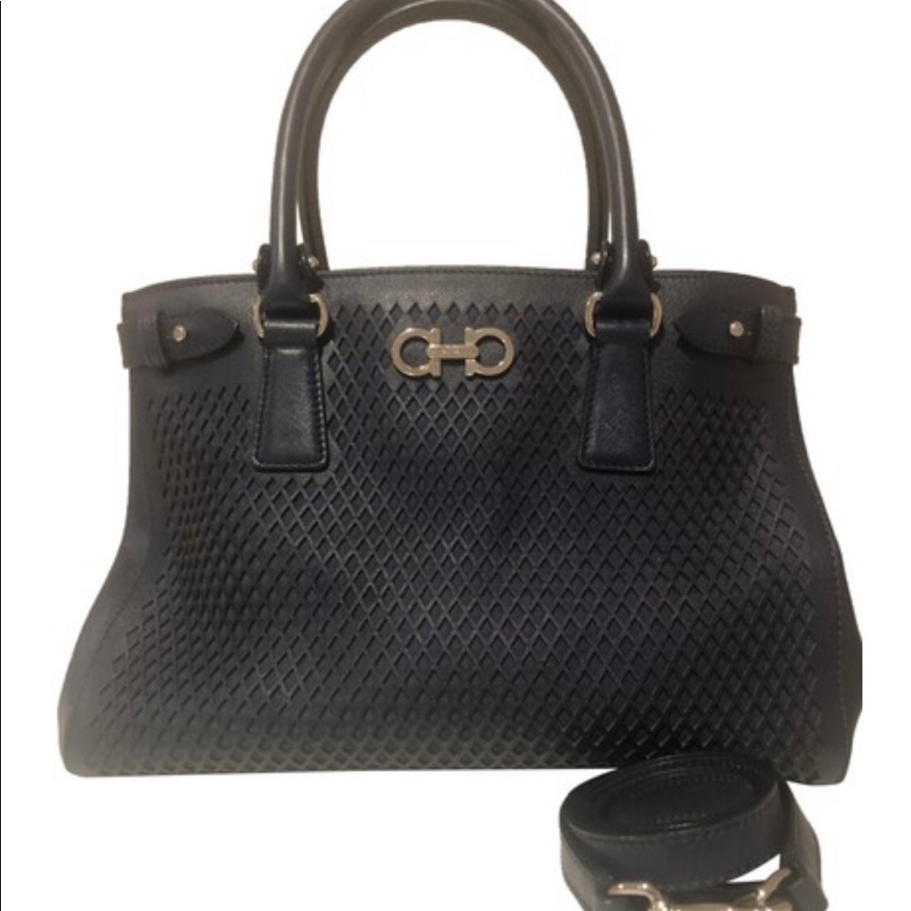 SOLD !!!!Salvatore Ferragamo Blue Perforated Satchel - Picture 5 of 13